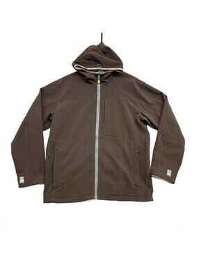 Men's Firefly Softshell Hooded Jacket Sz M Brown Fleece Lined Full Zip Jacket